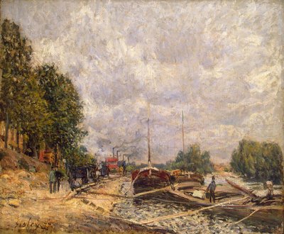 Lastkähne in Billancourt von Alfred Sisley